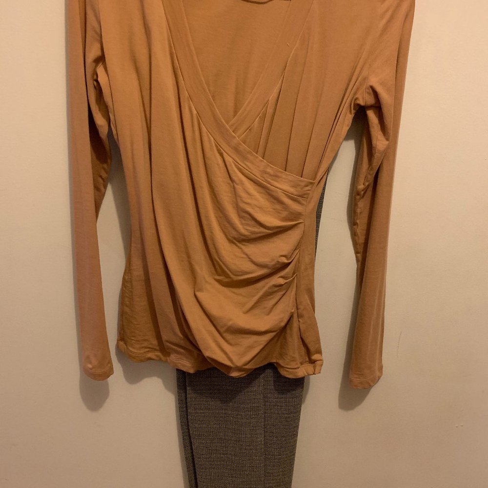 Any-season Tweed Pant (Size 6) with Pumpkin Wrap Top (Size M)